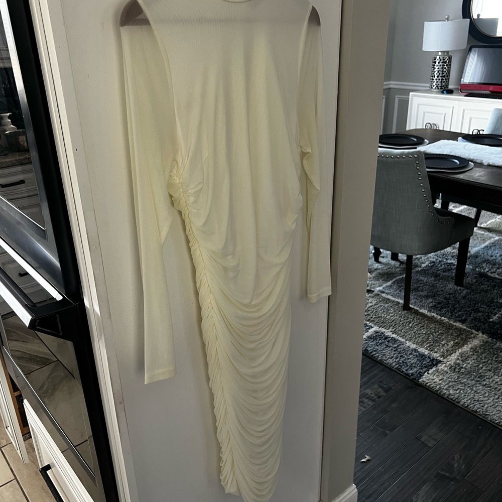 AKIRA Cream Long Sleeve Ruched Dress